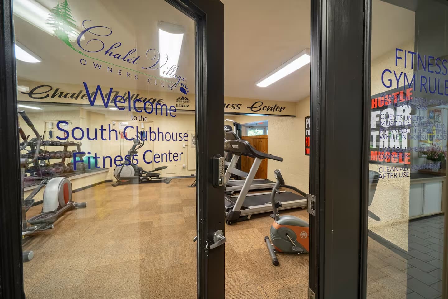 Fitness center entrance at Chalet Village