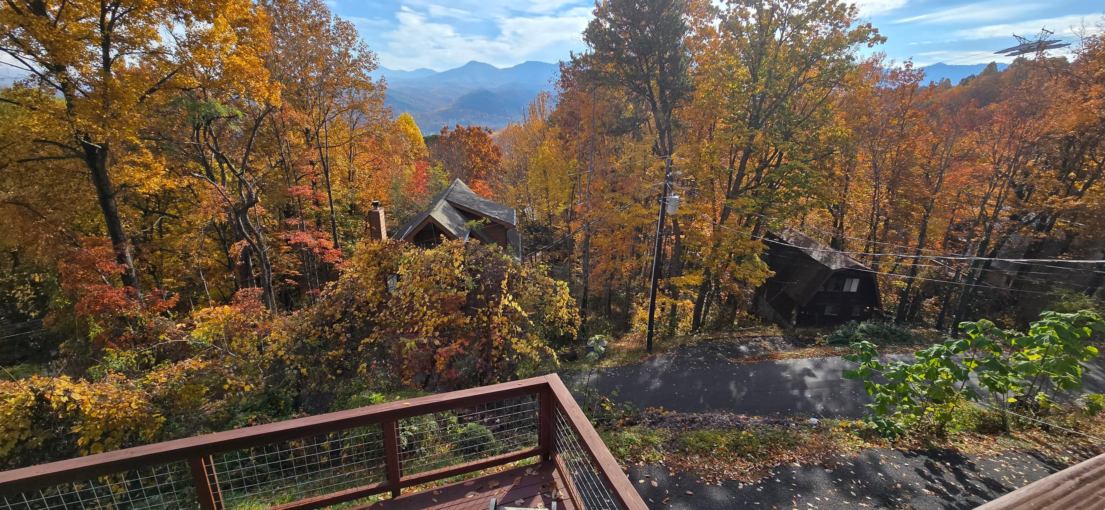 Autumn mountain view from the top deck at Honey Bear Lodge